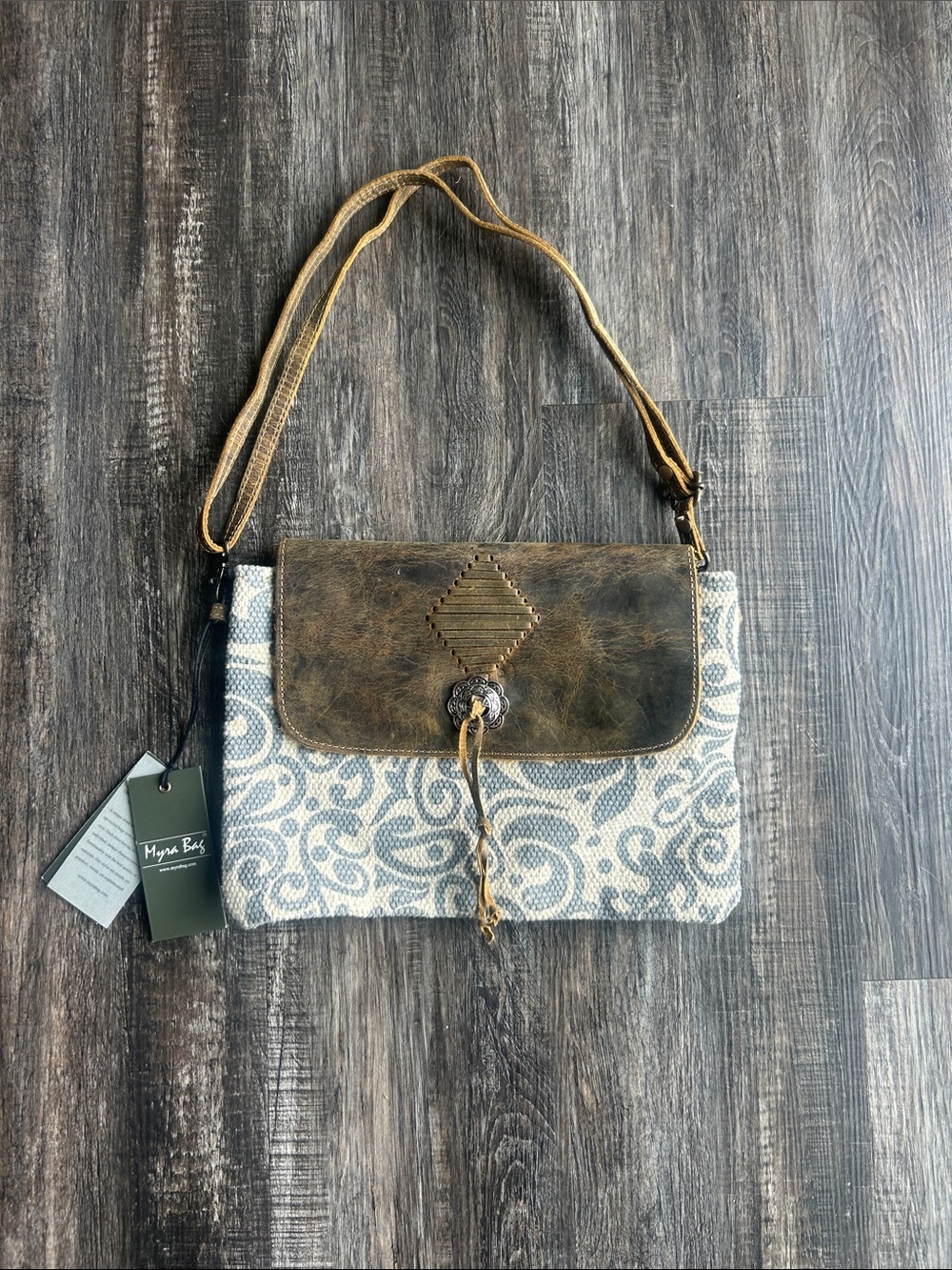 Myra Bag Cream & Brown Patterned Shoulder Bag with Tassel Detail